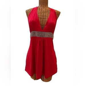 All About Me Rhinestone Embellished Red Halter Top Size Medium NWT